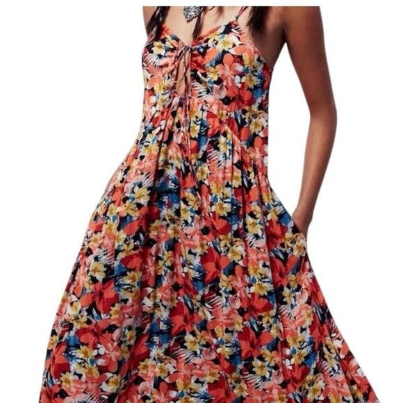 Free People Floral Bohemian Romantic Mulberry Strappy Maxi Dress Women's Size L - Picture 3 of 13